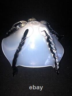 Signed & Dated New Zealand Cased Glass Octopus Bowl Opalescent Black & White