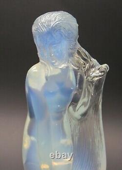 Signed French ETLING Opalescent Art Glass Nude Statue #84 Sabino Lalique Era