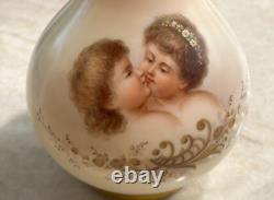 Signed Josef Ahne Hand Painted Portrait Bohemian Opaline Art Glass Vase 19thC