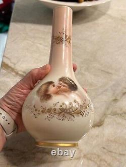 Signed Josef Ahne Hand Painted Portrait Bohemian Opaline Art Glass Vase 19thC