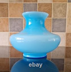 Sky Blue & White Opaline Cased Glass Vase Scandinavian Hooped Design Mid Century