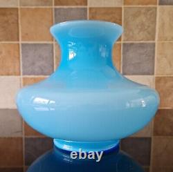 Sky Blue & White Opaline Cased Glass Vase Scandinavian Hooped Design Mid Century