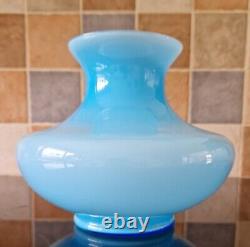 Sky Blue & White Opaline Cased Glass Vase Scandinavian Hooped Design Mid Century