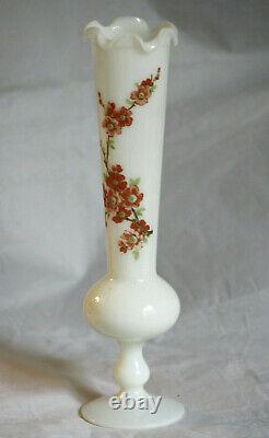 Stelvia Vintage White Opaline Vase Empoli Italy Footed Blossom 25cm 9.8in
