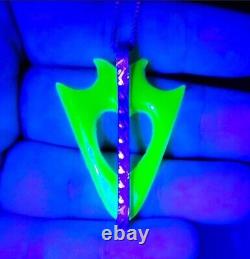 Sterling Art Deco Uranium Glass Necklace Unusual Arrow Piece Green Opaline