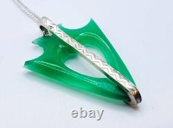 Sterling Art Deco Uranium Glass Necklace Unusual Arrow Piece Green Opaline