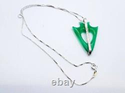 Sterling Art Deco Uranium Glass Necklace Unusual Arrow Piece Green Opaline