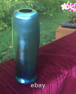 Steuben Art Glass bud vase, signed Aurene, opalescent blue, 6.5 inches