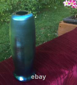 Steuben Art Glass bud vase, signed Aurene, opalescent blue, 6.5 inches