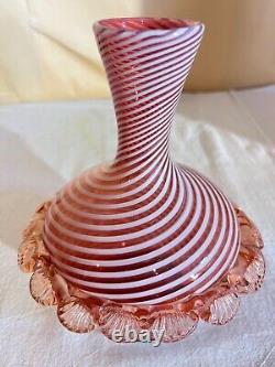 Stevens & Williams Cranberry Opalescent Art Glass Vase-Rigaree-Victorian