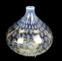 Studio Art Glass White Opaline Spotted Large Tear Drop 8 1/8 Vase