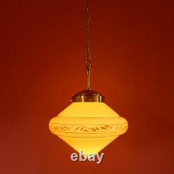 Stunning 1940s European Art Deco Opaline Glass Pendant Light with Brass Fittings