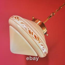 Stunning 1940s European Art Deco Opaline Glass Pendant Light with Brass Fittings