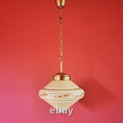 Stunning 1940s European Art Deco Opaline Glass Pendant Light with Brass Fittings