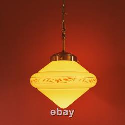 Stunning 1940s European Art Deco Opaline Glass Pendant Light with Brass Fittings