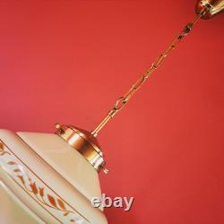 Stunning 1940s European Art Deco Opaline Glass Pendant Light with Brass Fittings