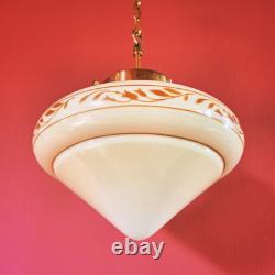 Stunning 1940s European Art Deco Opaline Glass Pendant Light with Brass Fittings