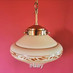 Stunning 1940s European Art Deco Opaline Glass Pendant Light with Brass Fittings