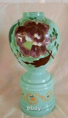 Stunning Antique Large Victorian Opaline Uranium Bristol GlassIris Design Vases