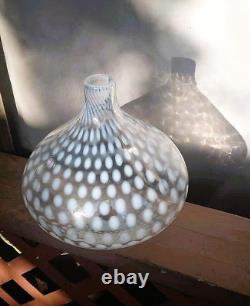 Stunning Hand-Blown Art Glass White Opaline Swirl Spotted Tear Drop Vase