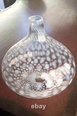 Stunning Hand-Blown Art Glass White Opaline Swirl Spotted Tear Drop Vase