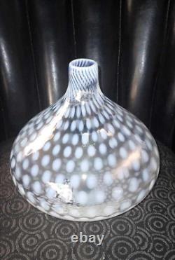 Stunning Hand-Blown Art Glass White Opaline Swirl Spotted Tear Drop Vase