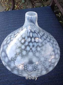 Stunning Hand-Blown Art Glass White Opaline Swirl Spotted Tear Drop Vase