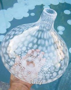 Stunning Hand-Blown Art Glass White Opaline Swirl Spotted Tear Drop Vase