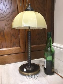 Stunning Original Art Deco Lamp with Umbrella Design and an Opaline Glass Shade