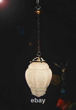 Stunning all original Austrian 1940 Art deco opaline glass ceiling light lantern