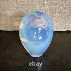 Sugahara Japan Art Glass Bud Vase Opalescent Blue 4H X 2.75W