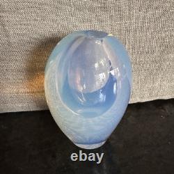 Sugahara Japan Art Glass Bud Vase Opalescent Blue 4H X 2.75W