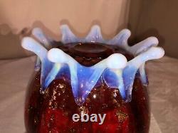 Super Cranberry Opaline Footed Art Glass Vase-Copper Fleck-Murano Contemporary
