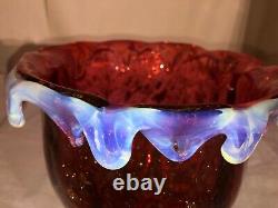 Super Cranberry Opaline Footed Art Glass Vase-Copper Fleck-Murano Contemporary
