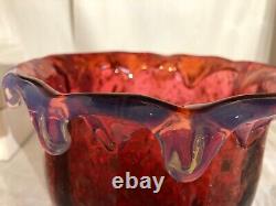 Super Cranberry Opaline Footed Art Glass Vase-Copper Fleck-Murano Contemporary