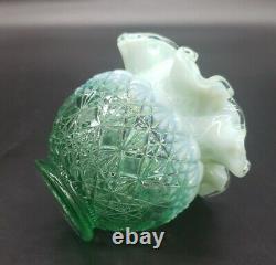 Super RARE Fenton Green Opalescent Cut & Block Vase