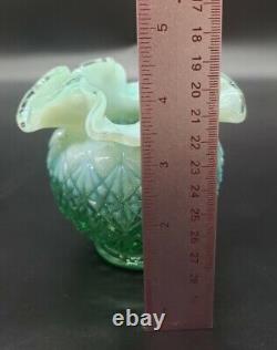 Super RARE Fenton Green Opalescent Cut & Block Vase