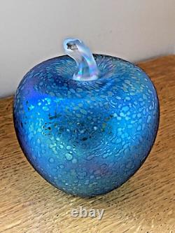 Superb John Ditchfield Large Apple Opalescent Blue Glass Paperweight