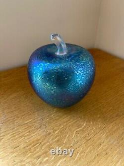 Superb John Ditchfield Large Apple Opalescent Blue Glass Paperweight