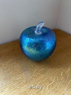 Superb John Ditchfield Large Apple Opalescent Blue Glass Paperweight