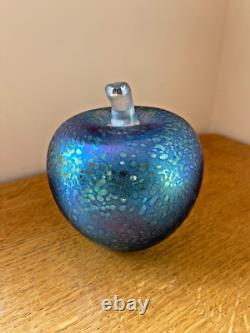 Superb John Ditchfield Large Apple Opalescent Blue Glass Paperweight