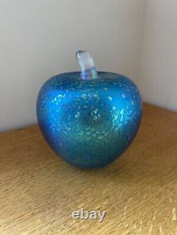 Superb John Ditchfield Large Apple Opalescent Blue Glass Paperweight