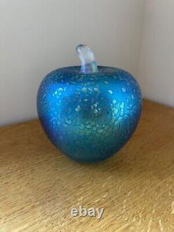 Superb John Ditchfield Large Apple Opalescent Blue Glass Paperweight