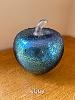 Superb John Ditchfield Large Apple Opalescent Blue Glass Paperweight