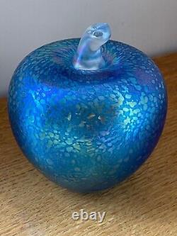 Superb John Ditchfield Large Apple Opalescent Blue Glass Paperweight