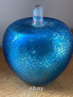 Superb John Ditchfield Large Apple Opalescent Blue Glass Paperweight