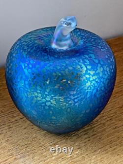Superb John Ditchfield Large Apple Opalescent Blue Glass Paperweight