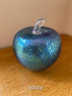 Superb John Ditchfield Large Apple Opalescent Blue Glass Paperweight