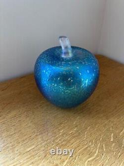 Superb John Ditchfield Large Apple Opalescent Blue Glass Paperweight