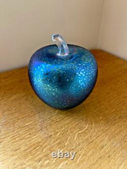 Superb John Ditchfield Large Apple Opalescent Blue Glass Paperweight